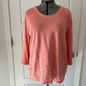 Chico's Coral Long Sleeve Top with White Details